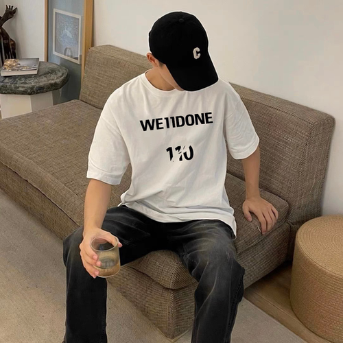 重磅320克WE11DONE字母短袖男士WELLDONE半袖T恤美式情侣潮牌宽松