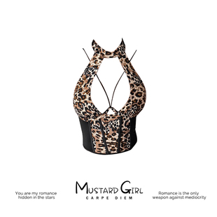 美式辣妹豹纹露背挂脖吊带背心女夏外穿紧身内搭短款性感鱼骨上衣