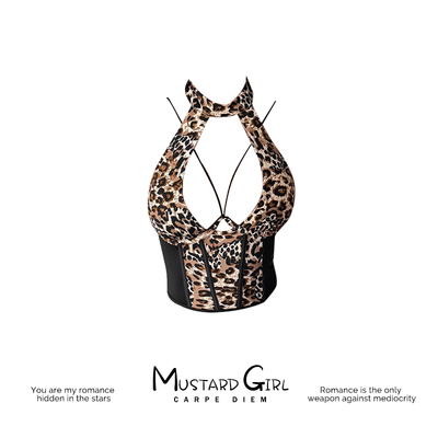 美式辣妹豹纹性感鱼骨吊带小背心