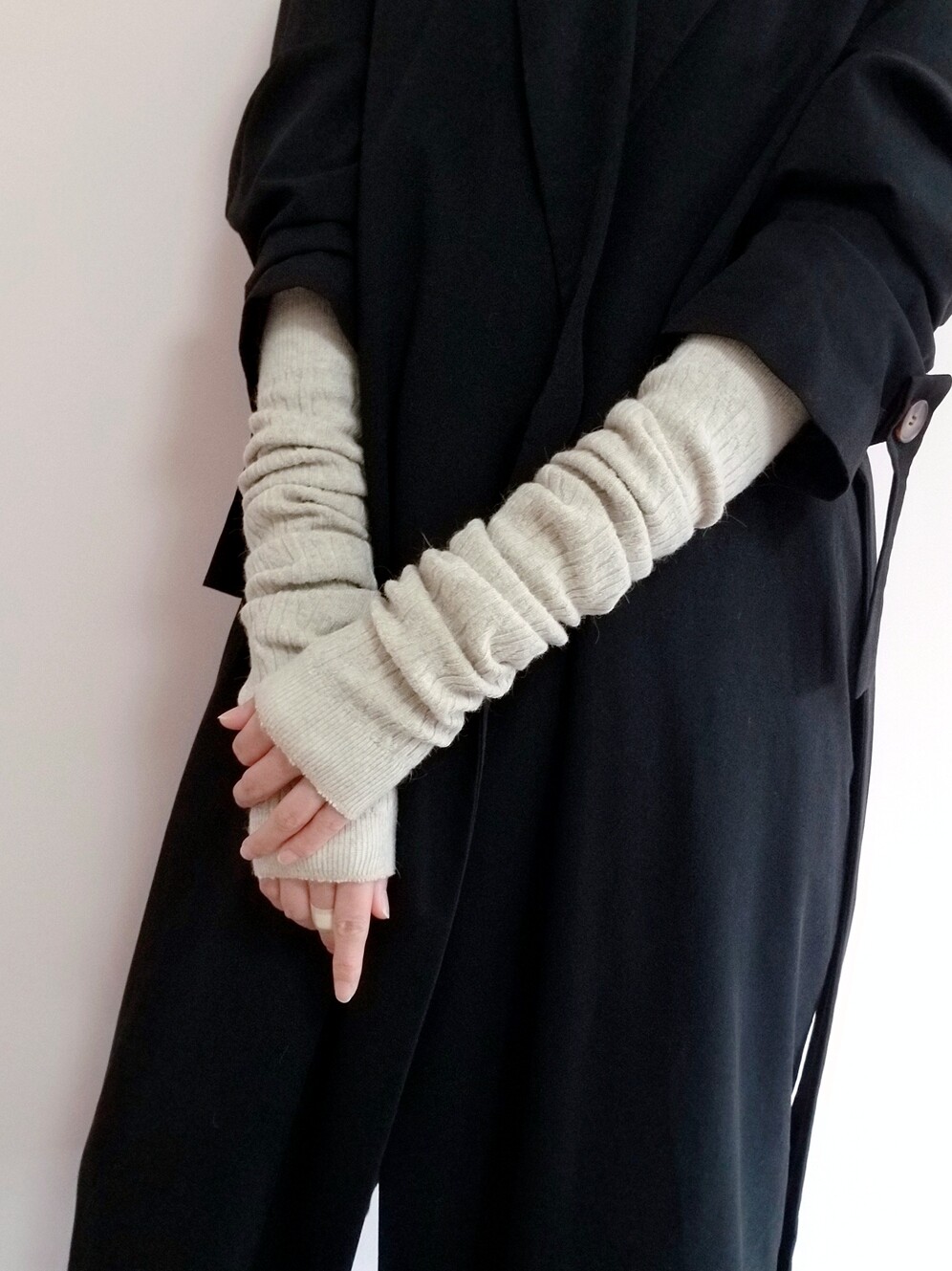 秋冬纯色保暖长袖套女兔羊毛纯色厚半指加长手臂套手套假袖子防寒