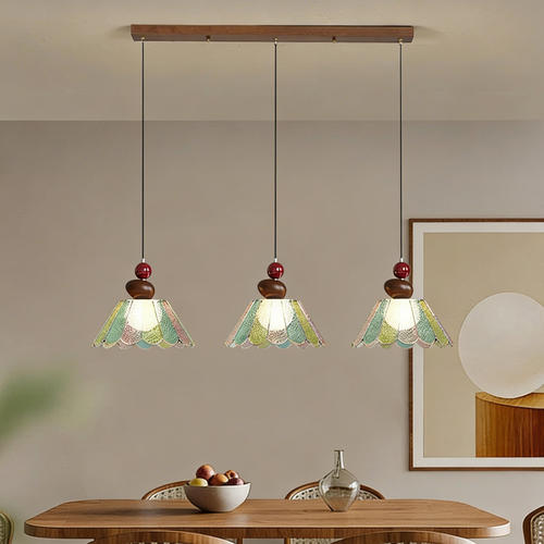 法式复古三头玻璃餐厅吊灯