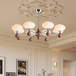 法式 中古风吊灯客厅餐厅奶油风灯具金属球木饰球设计氛围感照明灯