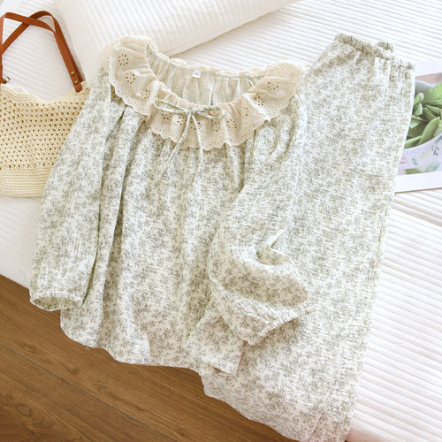 碎花睡衣女纯棉双层纱布春秋季套头2026新款薄夏天100%全棉家居服