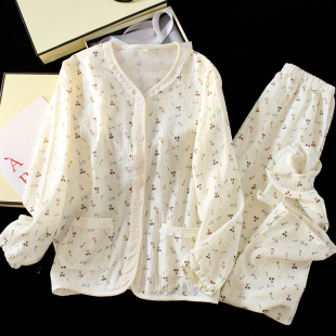 家居服套装 高级感长袖 夏季 睡衣女春秋纯棉纱布蕾丝超火2026年新款