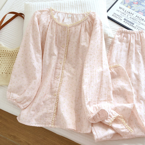 田园碎花睡衣女纯棉纱布春秋2026新款夏天薄款长袖100%全棉家居服