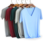 运动纯色打底衫 2026夏t恤男装 莫代尔纯棉T恤 无痕V 领半袖 短袖 大码