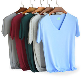 短袖 运动纯色打底衫 大码 领半袖 莫代尔纯棉T恤 无痕V 2025夏t恤男装