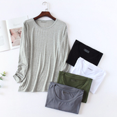 莫代尔圆领长袖 色弹力户外纯棉秋衣 春夏休闲加肥大码 t恤男士 薄款