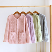 睡衣上衣单件女秋冬季 加绒加厚家居服 外套2025新款 珊瑚绒长袖 开衫