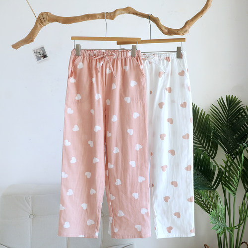 100%全棉睡裤女长裤春秋夏季薄款纯棉纱布2026新款宽松直筒家居裤