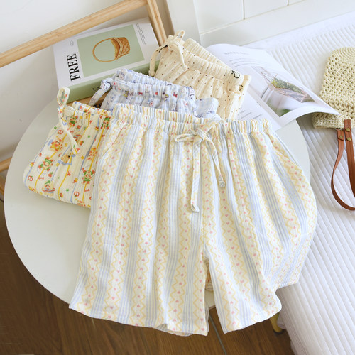 夏季睡裤女短裤薄款纯棉双层纱布五分沙滩2026新款100%全棉家居裤