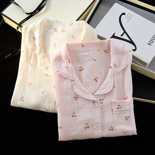 开衫 薄夏季 家居服 田园风2026新款 100%全棉睡衣女春秋纯棉纱布长袖