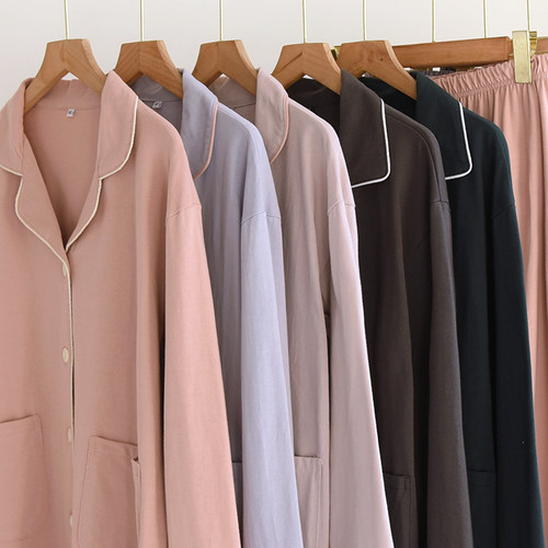 情侣睡衣春秋长袖无印良品套装