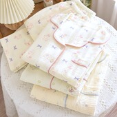 2026新款 100%全棉睡衣女春秋纯棉双层纱布长袖 套装 夏婴儿棉家居服