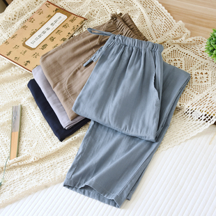 夏天纯色薄款 纯棉纱布睡裤 男长裤 春秋2026新款 100%全棉直筒家居裤