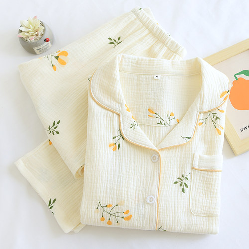 睡衣女春秋纯棉纱布2022年新款