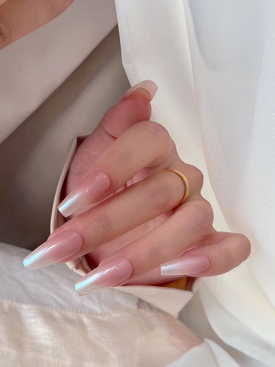 kira日式超薄假指甲贴片 月光极光渐变春日仙女裸粉 手工定制甲片