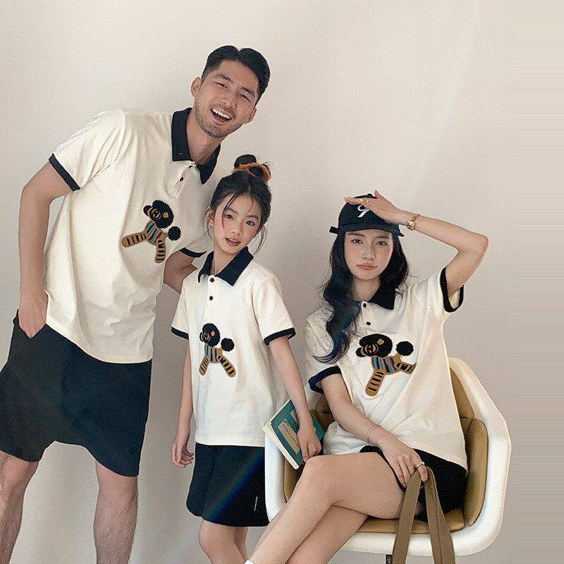 2026新款亲子装马年一家三四口撞色翻领Polo衫母女t恤洋气家庭装