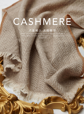 AWN意大利老钱风 稀缺阿拉善纯山羊绒人字纹围巾新24秋冬外搭披肩