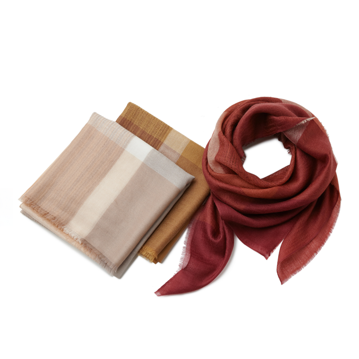 2025小众订单女纯山羊绒护颈小方巾秋冬保暖围巾200支戒指绒外搭