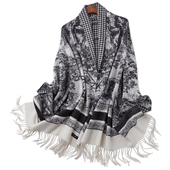 时髦精BI备 四季 可用纯山羊绒双面双色丛林印花保暖披肩秋冬围巾