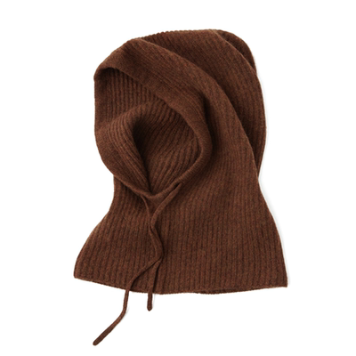 巴拉克拉法帽脖套两用纯山羊绒抽绳设计防寒护耳针织帽子围巾一体