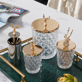 现代轻奢水晶玻璃糖果罐带盖牙签筒棉签盒餐桌客厅茶几装 饰罐摆件