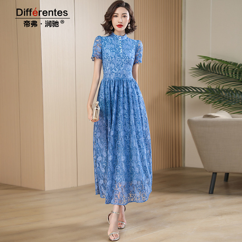 帝弗润驰2023夏装新款奢华大牌蕾丝连衣裙长款高端气质修身超长裙