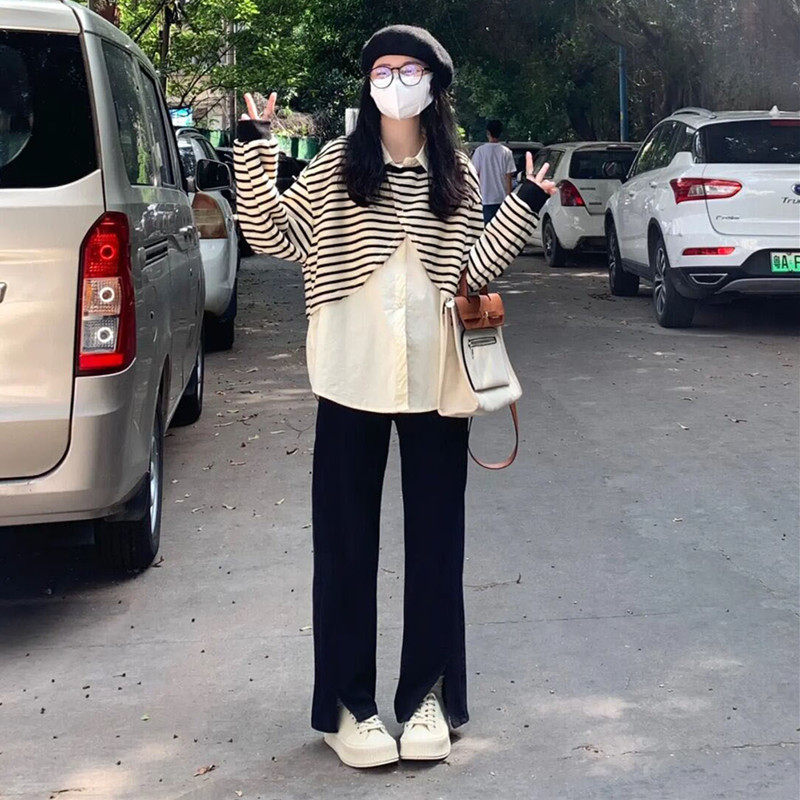 외출용 산부인과 봄수트 패셔너블하고 스타일리쉬한 봄 가을 신상품 상의 셔츠 봄셔츠 팬츠 투피스 세트