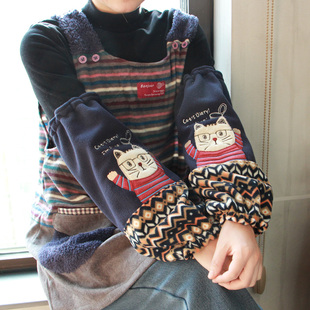 新毛绒加厚加长款 防污套袖 刺绣保暖袖 套羽绒服办公工作护袖 袖 日式