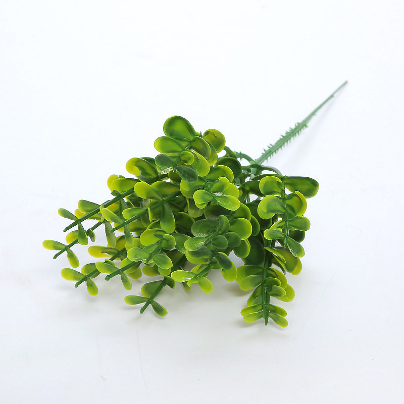 仿真花假花绿植盆栽栅栏装饰插花配材塑料假草小单支5叉尤加利叶