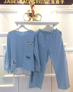 纯棉睡衣女秋可外穿853063 圆领卡通宽松长袖 玉茄子冬季 家居服套装