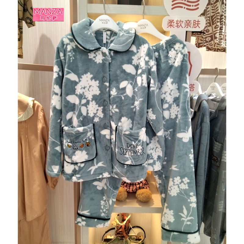 玛伦萨珊瑚绒睡衣女秋冬2024年新款春秋款加厚加绒冬季家居服套装图片