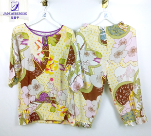 睡衣女士短袖 加肥加大码 夏季 天丝棉妈妈款 家居服 薱薄款 玉茄子特价