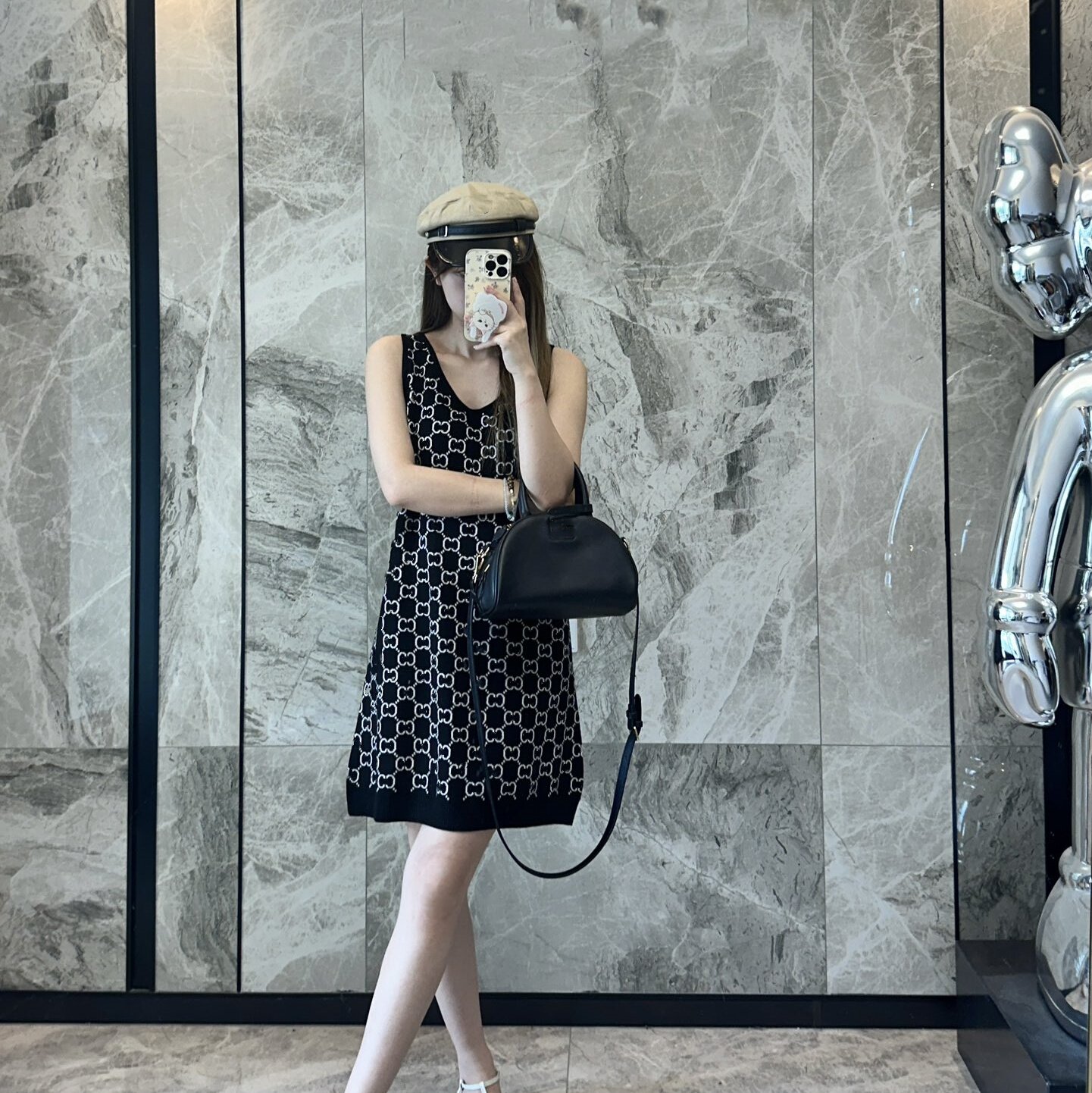 南油羊毛背心裙女春秋字母提花无袖针织裙中长款老花双面穿连衣裙