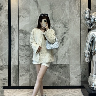 欧货开衫女2025秋冬新款菱格毛衣宽松圆领长袖百搭中长针织衫外套