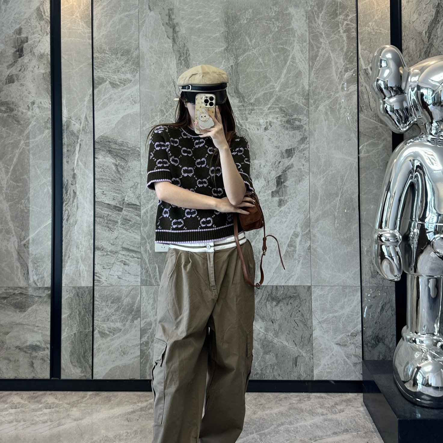 南油羊毛衫短袖女秋冬新款内搭毛衣撞色老花字母提花高级感针织衫