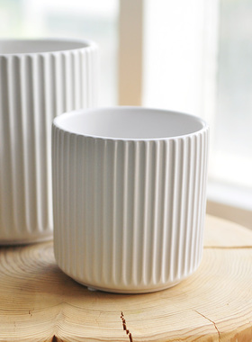 北欧极简 白色陶瓷浮雕花纹植物种植花盆 办公室绿化装饰盆 A039