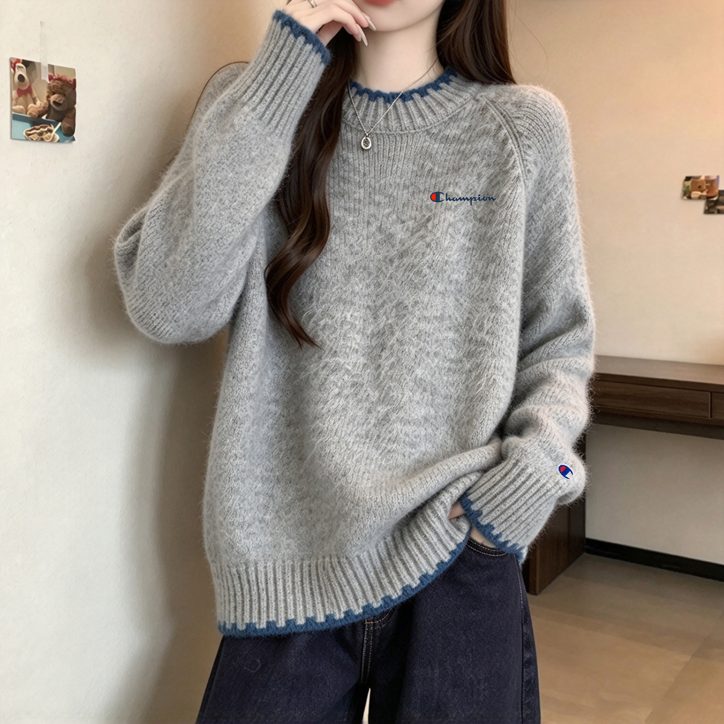 宽松高级感软糯加厚灰色针织毛衣