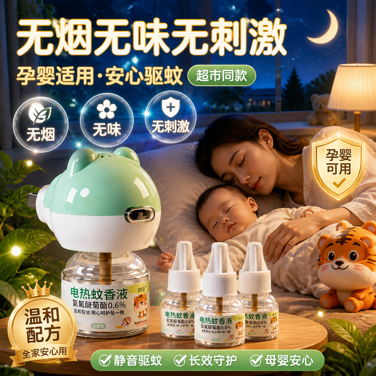 电热蚊香液孕妇家用专用驱蚊液室内儿童幼儿母婴可用插电式加热器