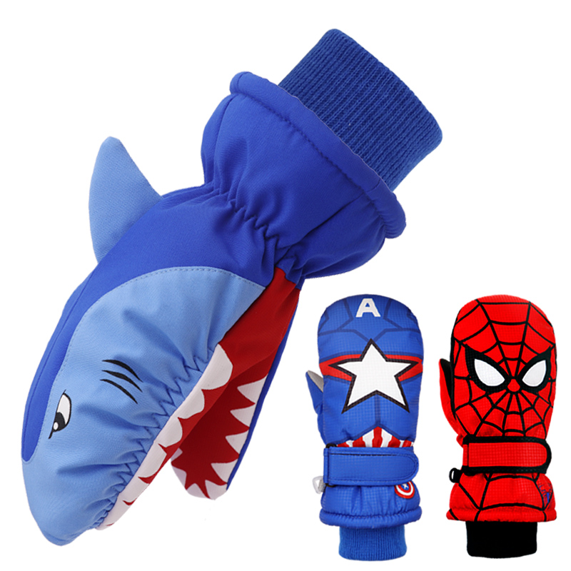 卡通可爱加绒冬季宝宝滑雪儿童手套男童冬棉保暖玩雪防水学生挂脖