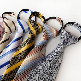 金色男领带韩版百搭领呔8cm拉链式正装休闲懒人黑色男士主持新郎