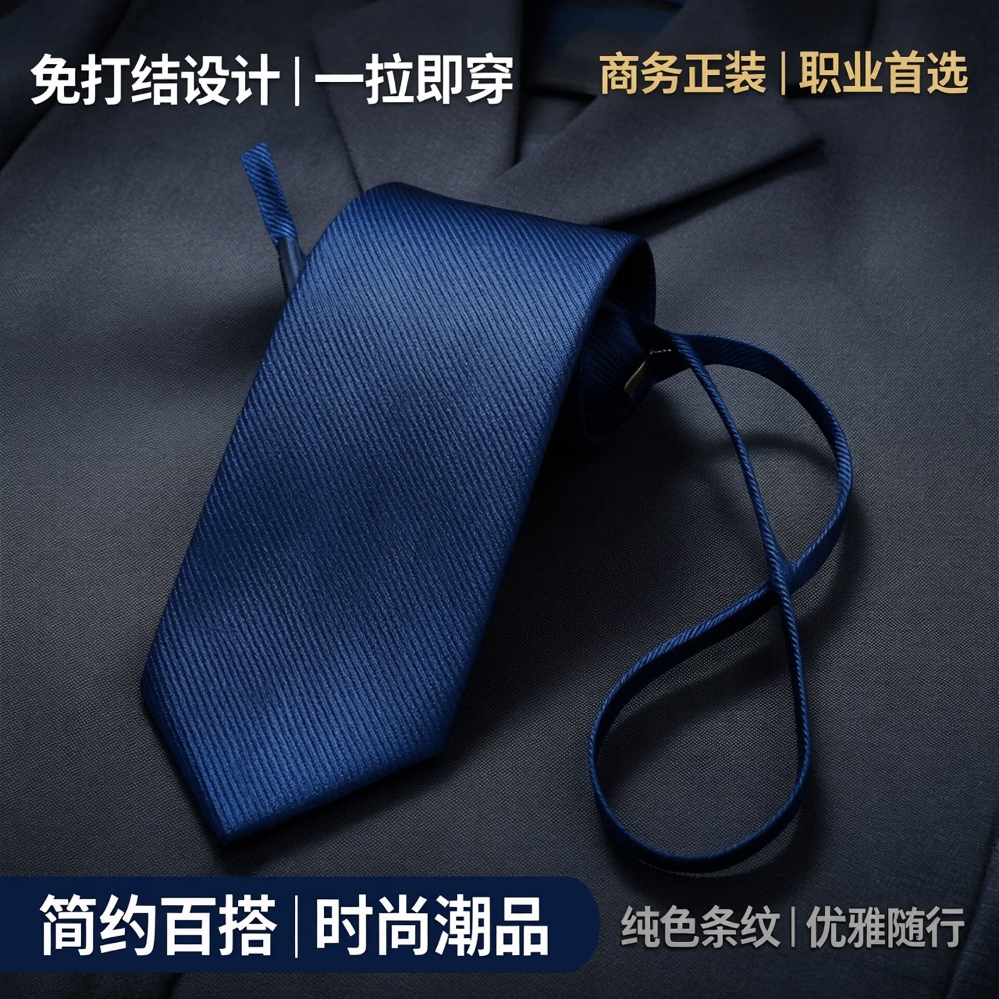 免打结领带男拉链式商务正装职业装一拉得纯色黑色灰色蓝色条纹潮