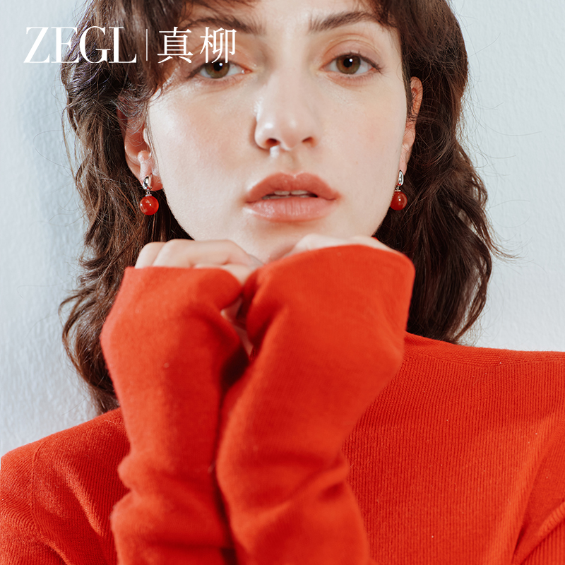 ZEGL真柳红玛瑙耳钉女新款爆款气质耳饰轻奢高级新年红色耳环耳坠