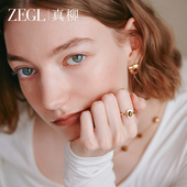 ZEGL设计师晨曦系列法式 金色虎眼石戒指女轻奢小众秋冬开口指环
