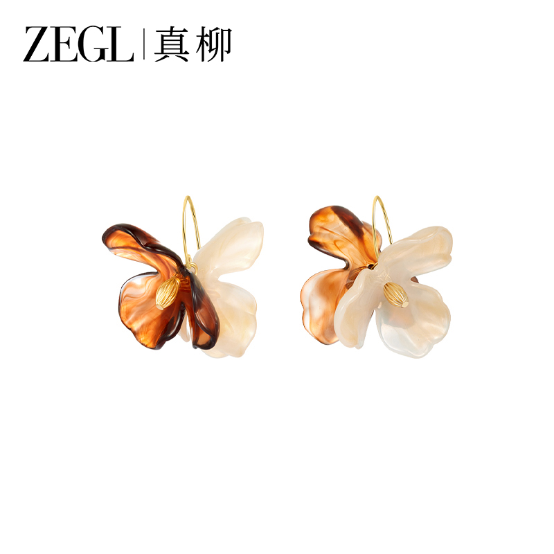 ZEGL休闲百搭双色花瓣耳环