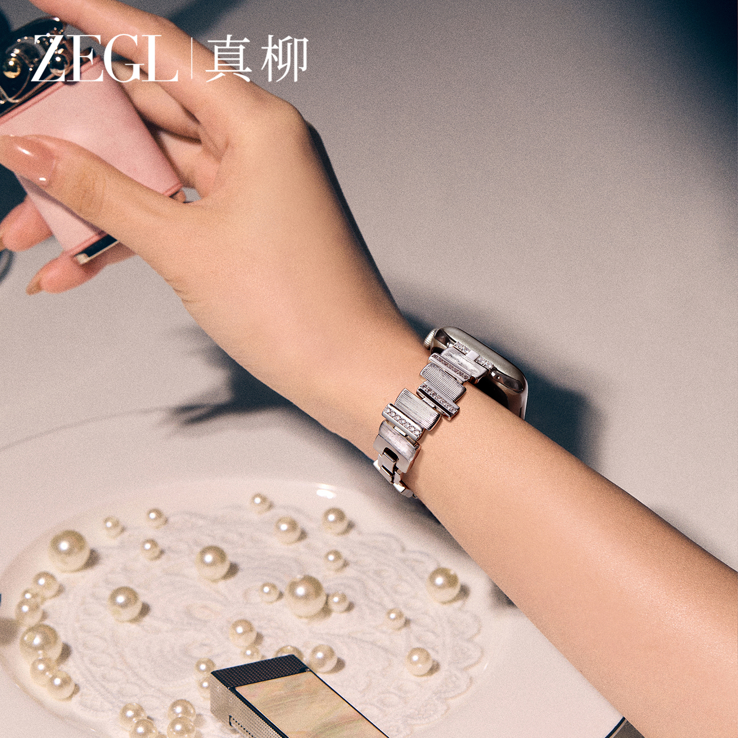 ZEGL适用苹果银色几何手表表带