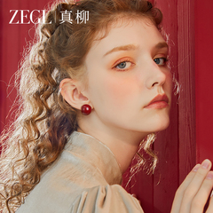 ZEGL红色耳环女复古高级耳钉银针气质新款爆款新中式秋冬豆豆耳饰
