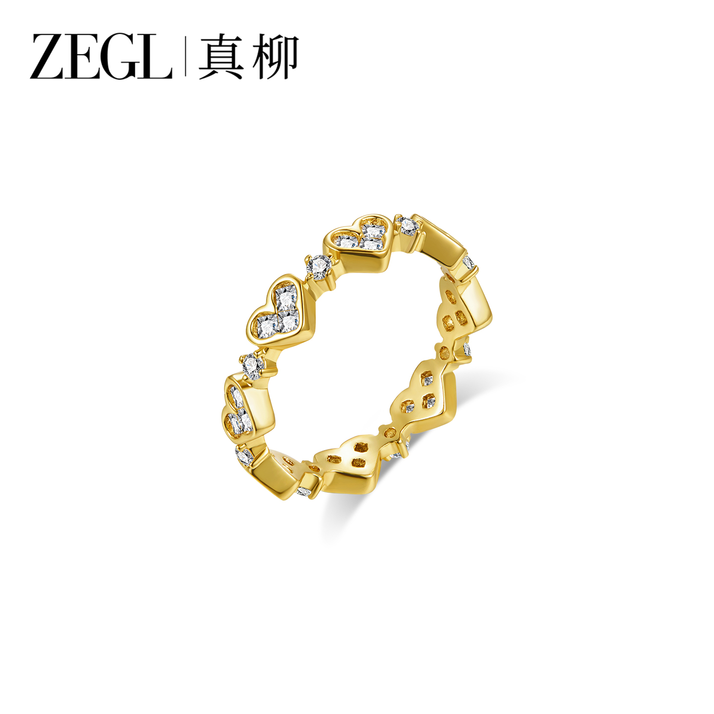 ZEGL金色爱心戒指女小众食指戒