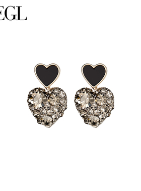 ZEGL法式黑色爱心耳环女新款爆款耳坠高级耳钉复古银针春季耳饰